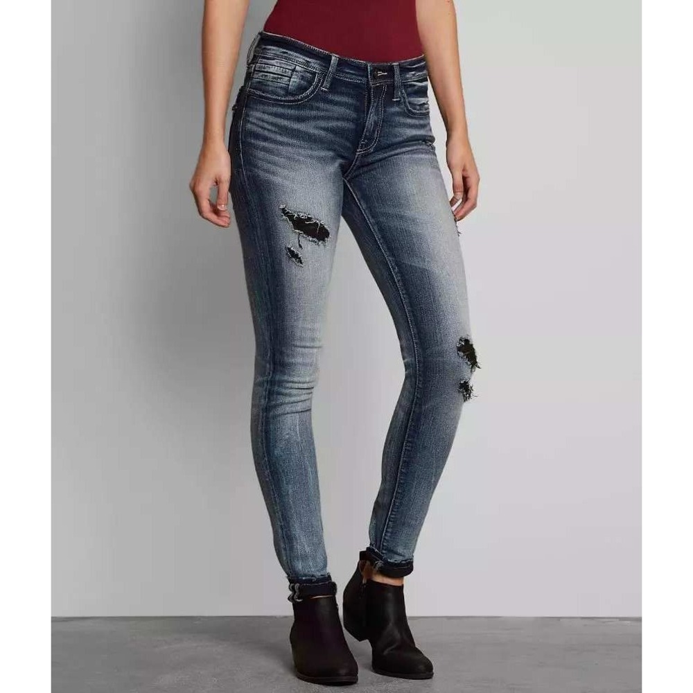 Fit No. 53 Skinny Stretch Jean Buckle Black Blue Denim Womens Jeans Size 27x32